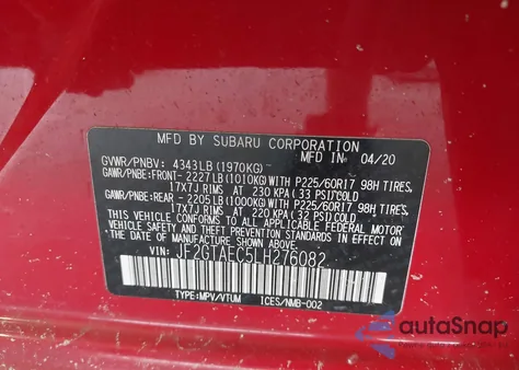 2020 Subaru Crosstrek Premium from USA, damaged, VIN JF2GTAEC5LH276082